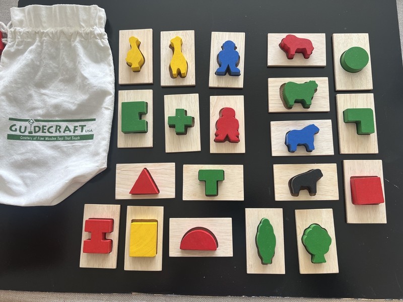 Guidecraft 3D Feel & Find Kids Wood Matching Game With Storage Bag