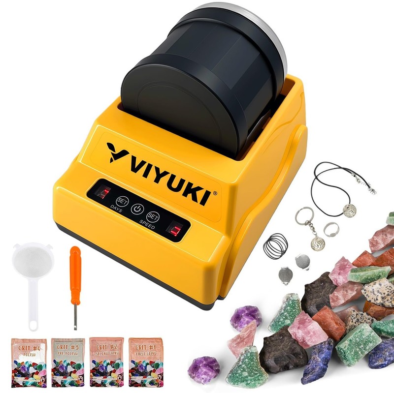 Rock Tumbler Kit Includes Rough Gemstones, 4 Polishing Grits, Jewelry Fasteni…