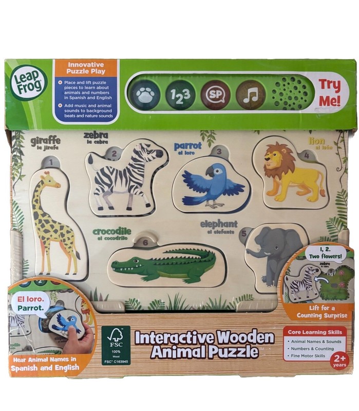 Leapfrog Interactive Wooden Animal Puzzle Age +2 Years NIB