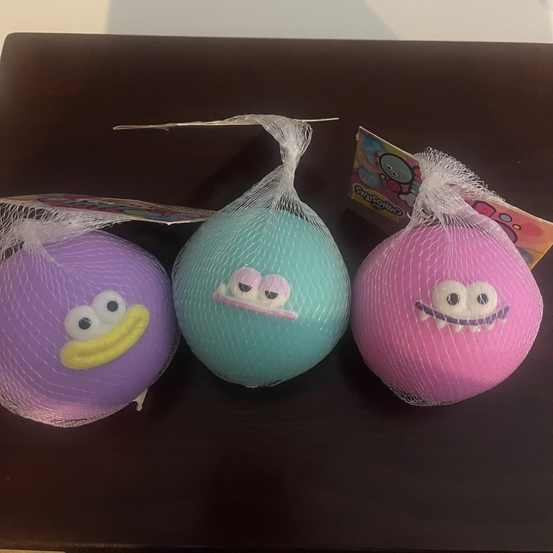 Orb Curiosities Funny Face Ball Squishy Toys Pink,Purple,Teal Set Of 3