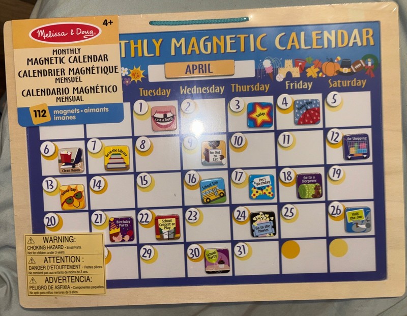 Melissa & Doug Monthly Magnetic Calendar Wooden Educational Toy 112 Magnets