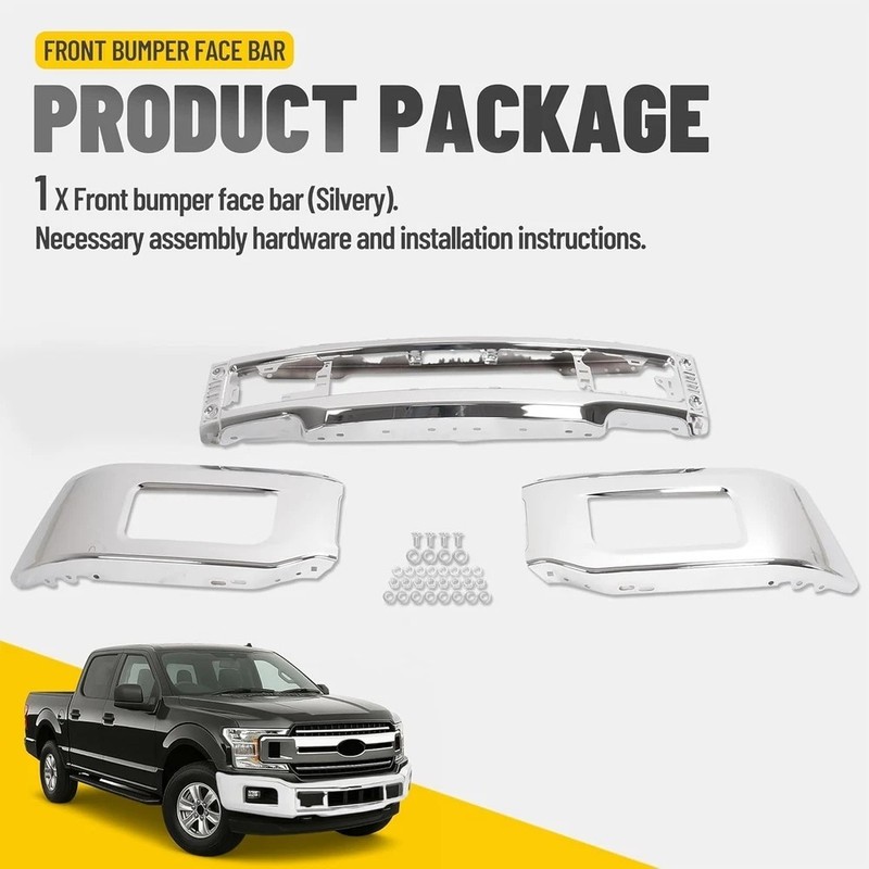 18-20 Ford F150 Front Bumper Face Bar w/ Fog Light Hole Impact Bar Chrome gallery