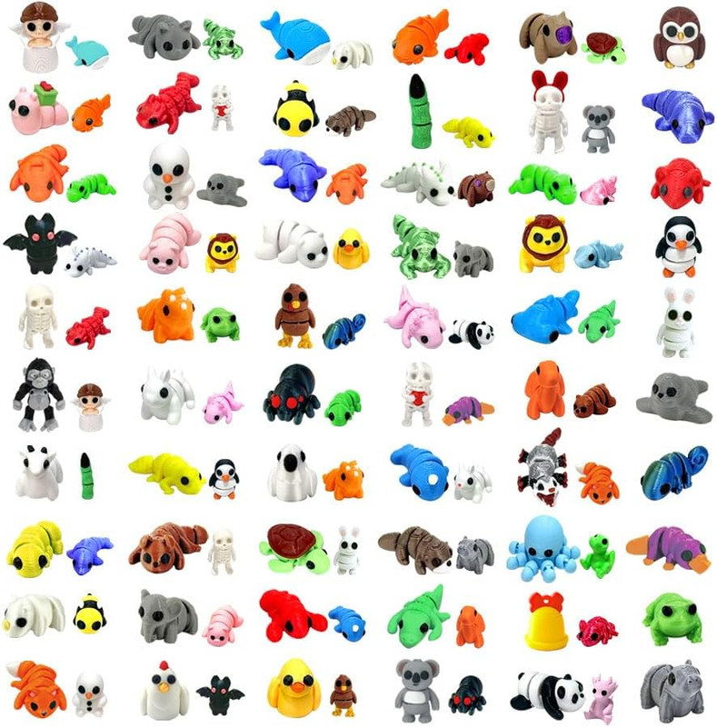 102 Pcs Mini Random 3D Printed Animal Figurines Set, Flexible Articulated Fid... gallery