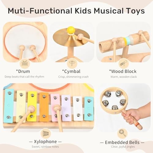 9-in-1 Kids Drum Set - Montessori Musical Instruments for Toddlers, Baby Gift, E gallery
