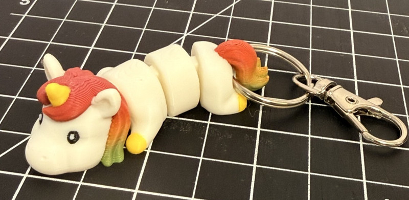3D Printed Articulated Rainbow Unicorn Keychain – 3 1/2 inches