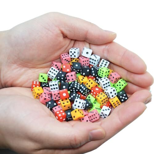 100 Assorted D6 Mini Tiny Dice Game Dot Square Dice for Square Corner-D8mm