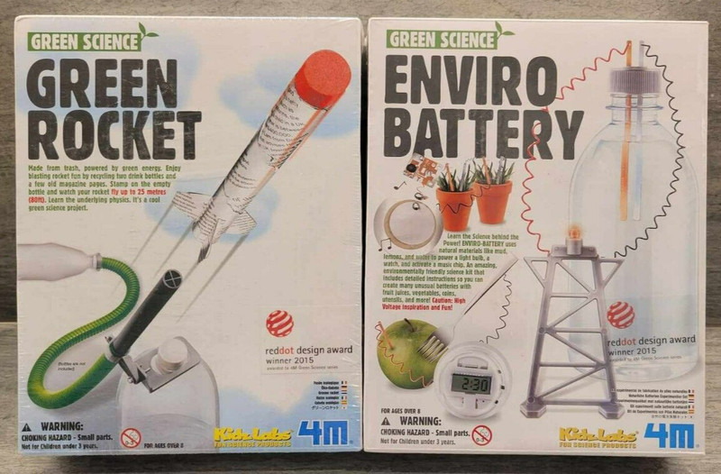 4M Kidz Labs Green Science Enviro Battery Kit Ages & Green Rocket Kit – Ages 8+
