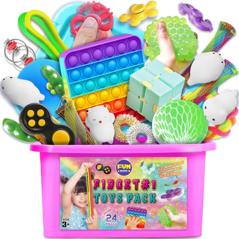 Fidget Box for Girls Boys, FunKidz Mystery Sensory Pack Large, Pink