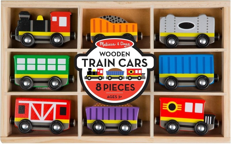 Melissa & Doug Wooden Magnetic Train Cars – 8 Piece Educational Skill-Building