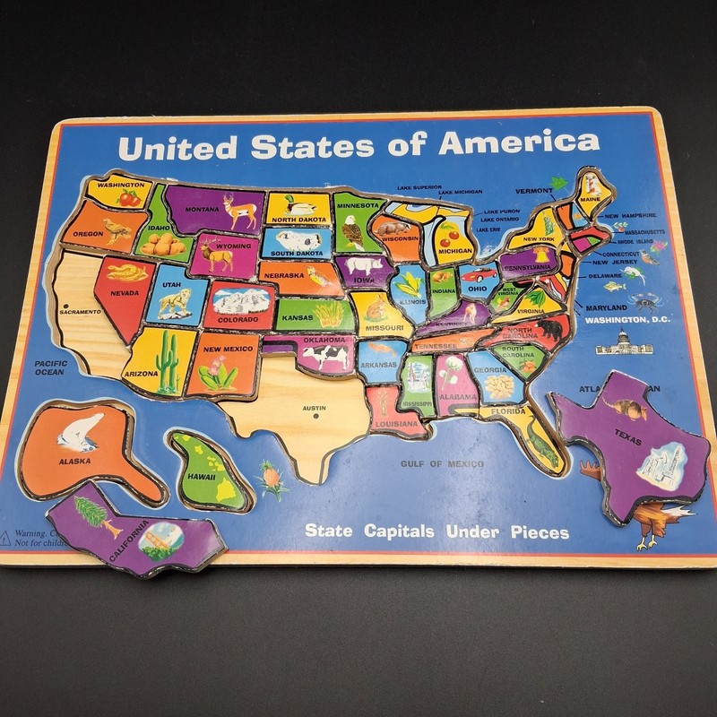 USA Map Puzzle Geography Wooden State Pieces Capitals Under Kids Learning Toy gallery