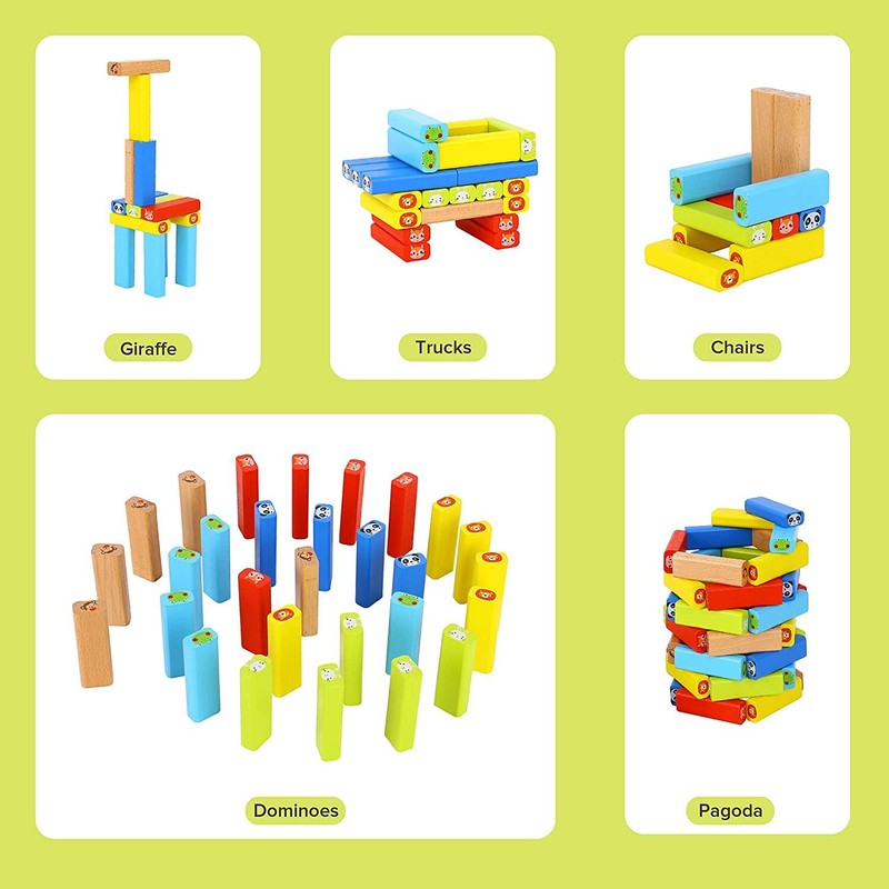 TOOKYLAND Wooden Tumble Tower Game - 82pcs - Stacking Blocks Play Set, Ages 3+ gallery