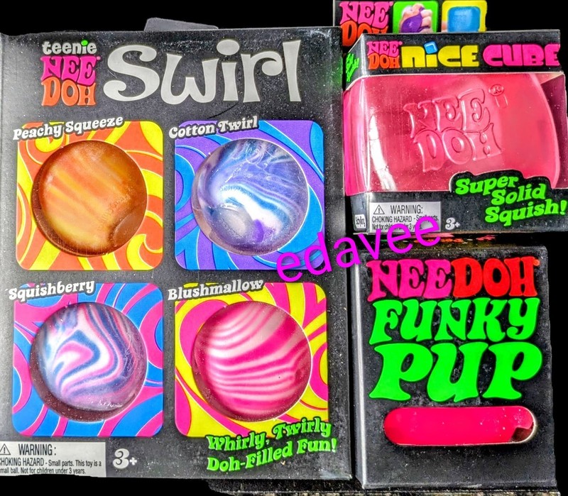 NeeDoh Funky Pup, Swirl Teenie 4-Pack, Nice Cube-Mostly Pink Bundle- 3 pack