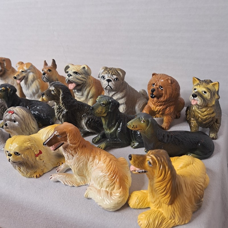 Lot Of 18 Vintage New Ray Dog Figures Mixed Canine Dog Breeds PVC Toys 1980s gallery