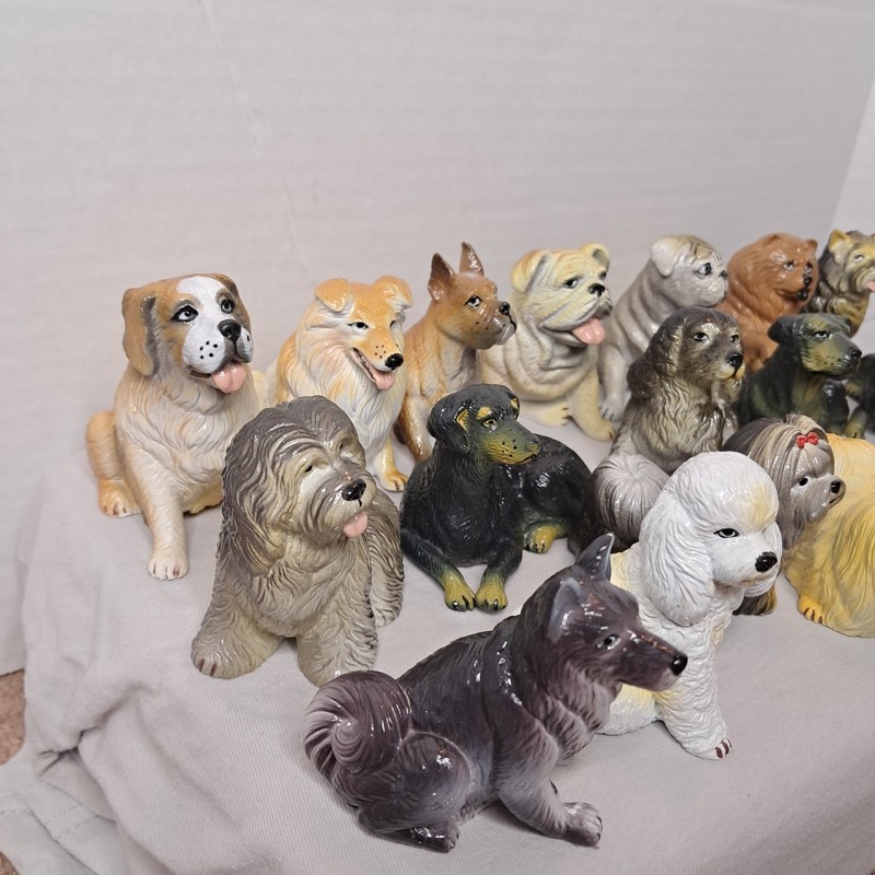 Lot Of 18 Vintage New Ray Dog Figures Mixed Canine Dog Breeds PVC Toys 1980s gallery