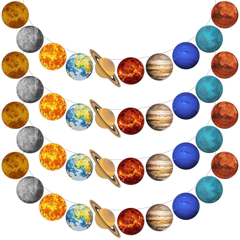 Lincia 4 Pcs Outer Space Banner Galaxy Solar System Hanging Garland Planet Th…