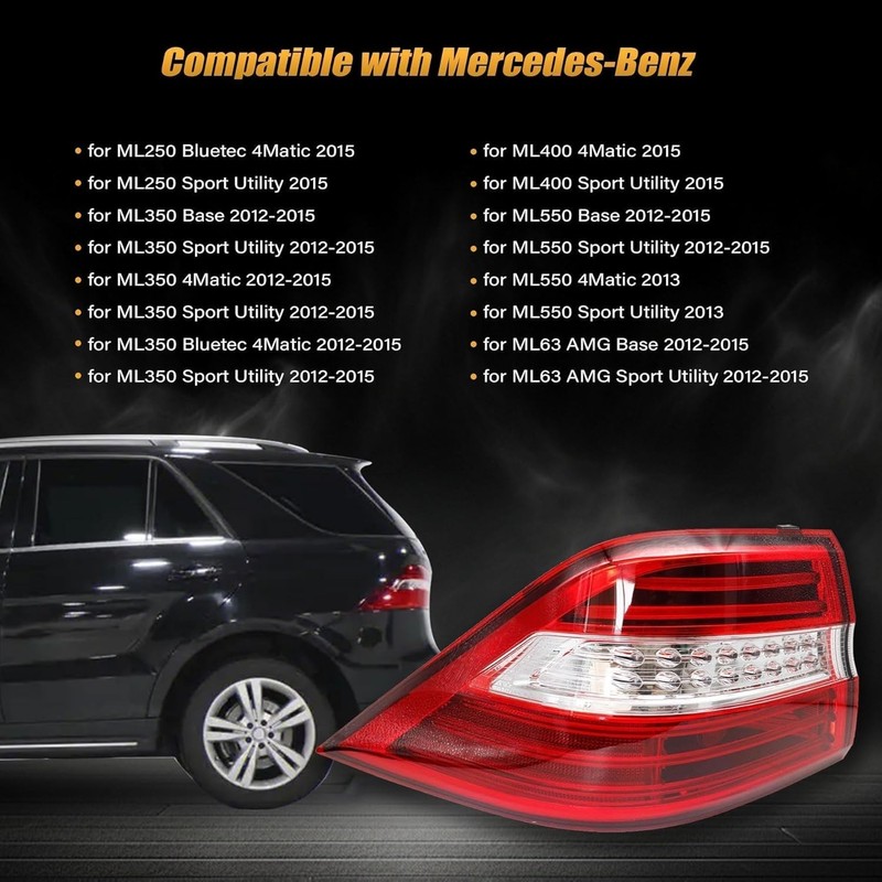 Left Outer Tail Light Fits Mercedes W166 ML350 ML550 ML63 AMG 2012-2015 gallery