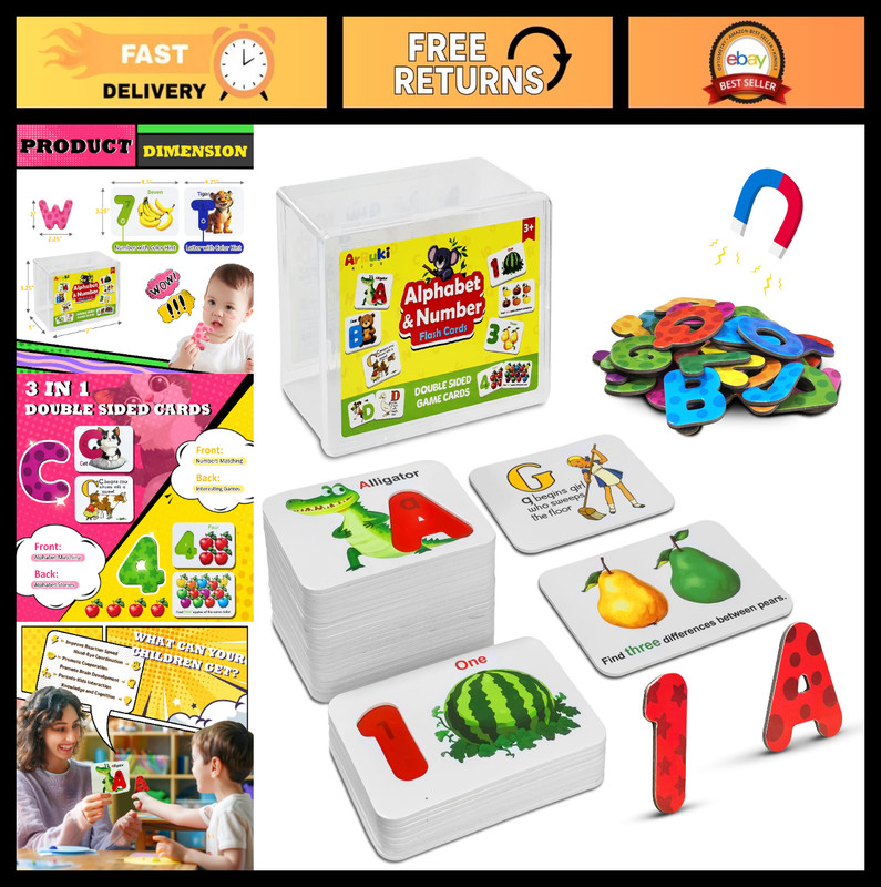 Magnetic Alphabet & Number Flash Cards Set – Montessori Puzzle Games for Kids 3-