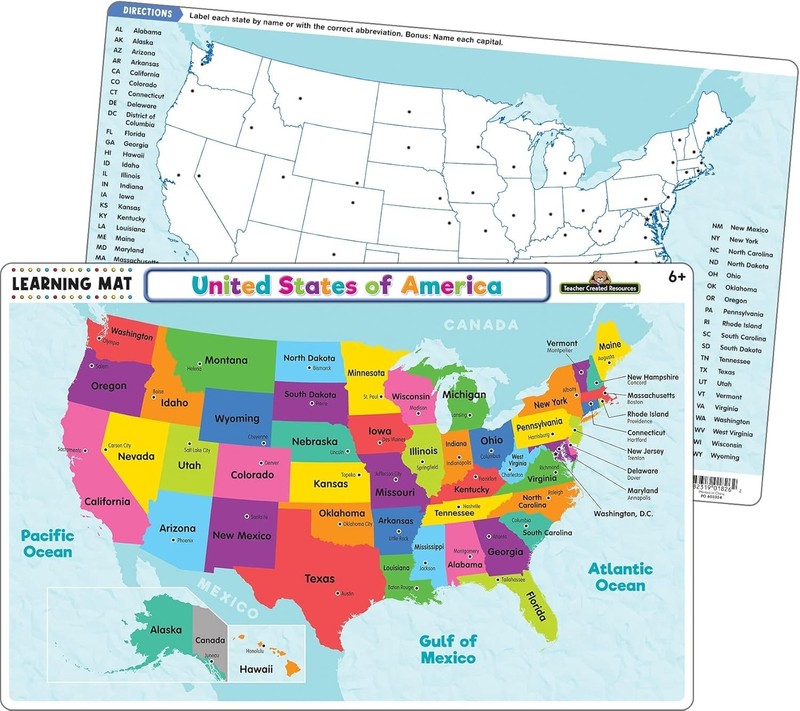Interactive Write-On/Wipe-Off USA Map Learning Mat – Perfect for Kids
