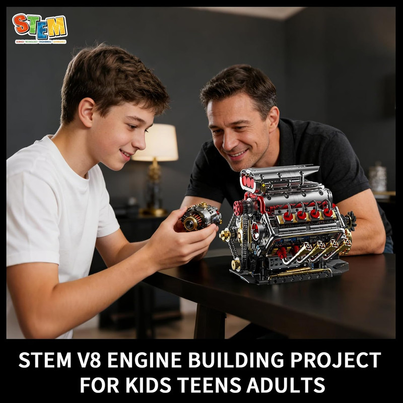 V8 Engine Model Kit That Runs, 8-Cylinder Car Engine Building Set with Rechargea gallery