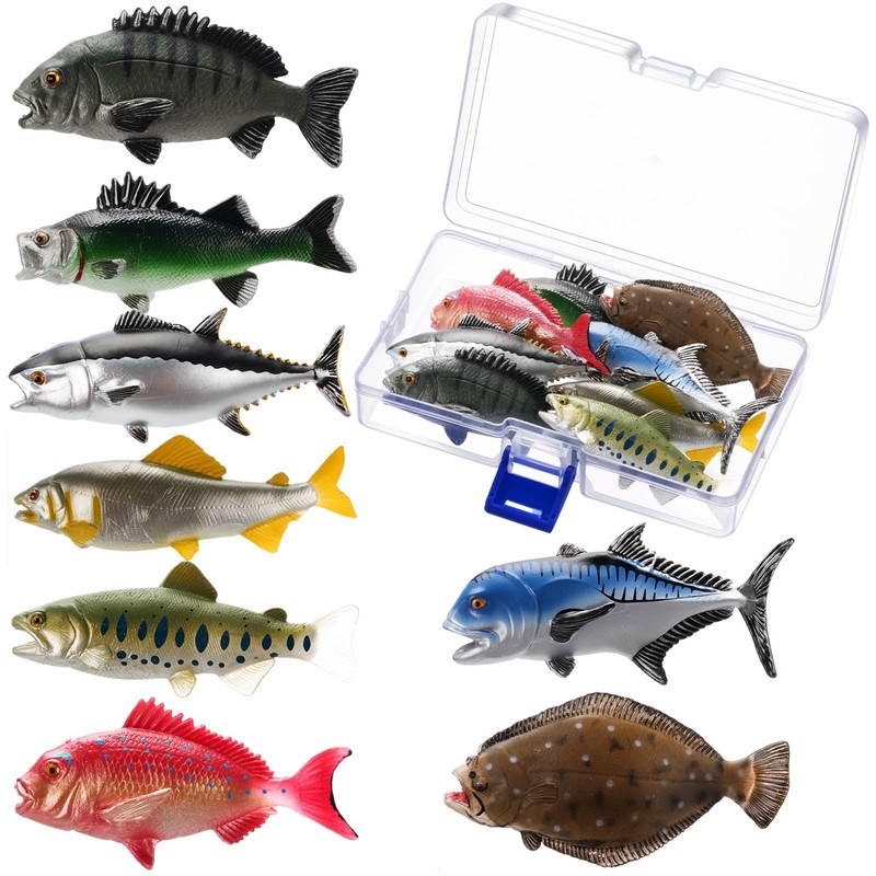 8 Pcs Fake Fish Toy Set – Realistic Sea Snapper Flounder Figurines for Decor