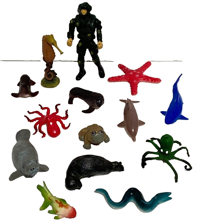 14 Piece Sea Life Ocean Animals Diver Figure Toy Educational Plastic Accessories