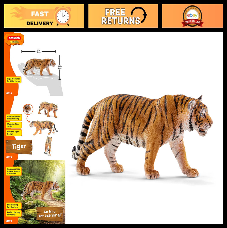 Realistic Safari Jungle Animal Figurines – Tiger Toy for Kids 3+ – Wild Life Pla
