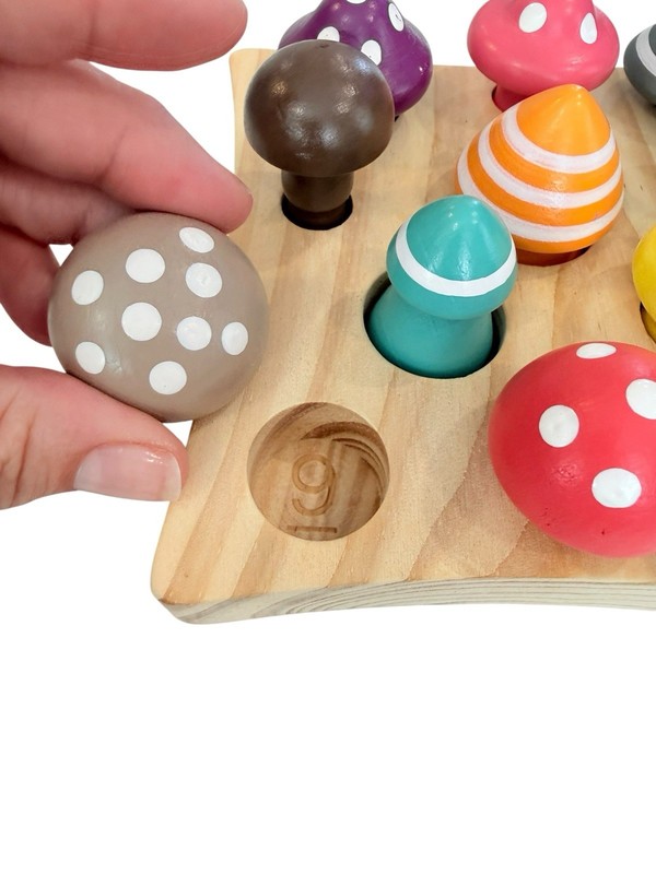 Wooden Matching Mushrooms Counting Sorting Board Painted Social Emotional Cute gallery