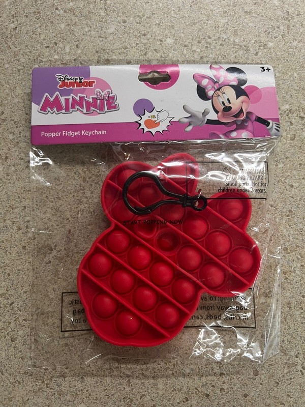 New Disney Minnie Mouse Red Fidget Popper Keychain Backpack Clip Sensory Toy