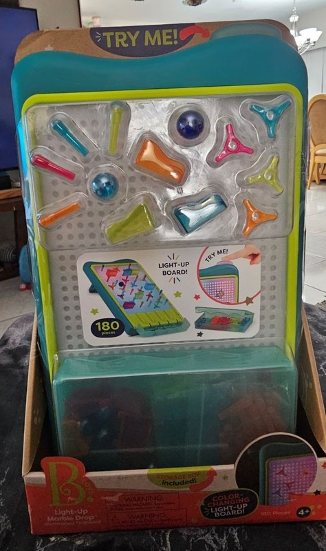 B. Toys Light-Up Marble Drop Illuminated Pegboard Color Changing 180 Pieces NIB