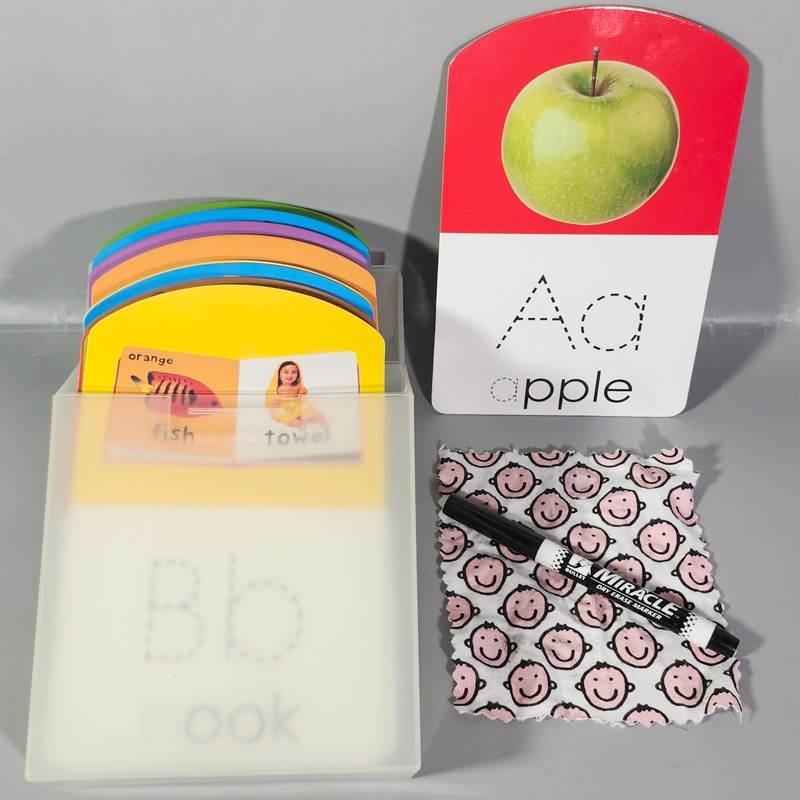 ABC Picture Letter Trace 26 Flash Cards Write Wipe Dry Erase Spelling Skills A-Z