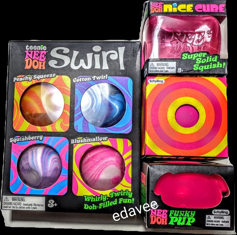 NeeDoh Funky Pup, Swirl Teenie 4-Pack, Nice Cube, Color Change-Most Pink Bundle