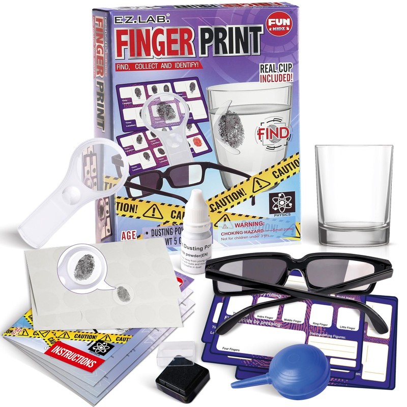 Detective Fingerprint Kit for Kids Ages 8-12, FunKidz Spy Large, Dark Blue