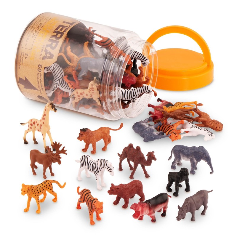 60 Piece Mini Zoo Animal Toy with Gift Box, Realistic Small Plastic Animal Figur