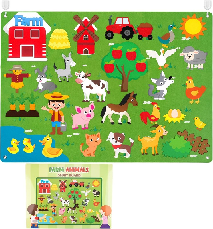 Farm Animals Felt Board for Toddlers – 3.5Ft Large 38Pcs Interactive Farmhouse S