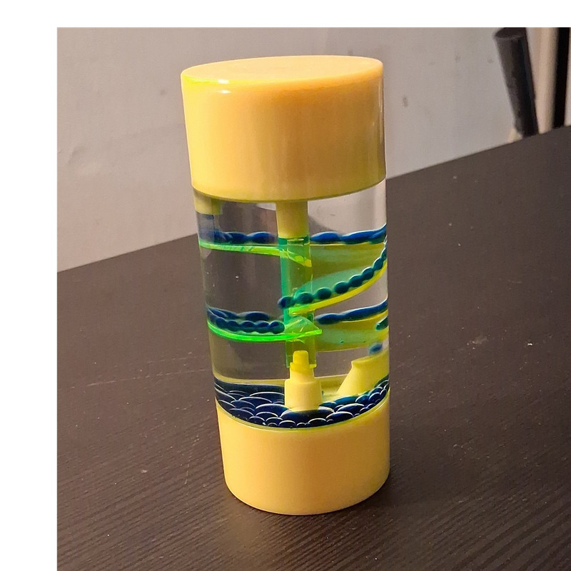 Yellow Liquid Motion Timer Visual Sensory Toy with Blue Green Bubbles