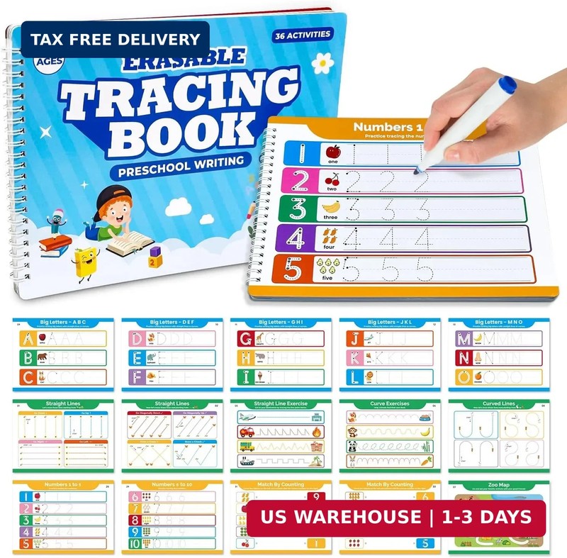 Preschool Dry Erase Learning Workbook for Kids Ages 3-5 – Reusable Tracing Book