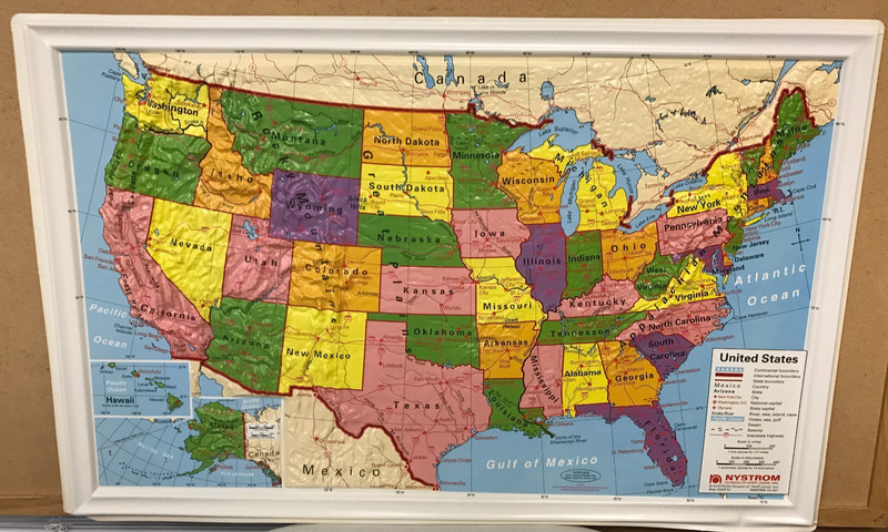 Nystrom Raised Relief Bright Colors / Map of the United States – 28″ X 18″ VG