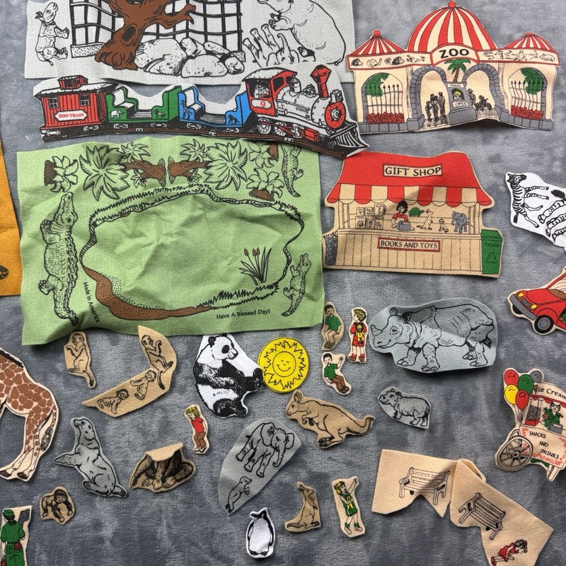 Educational Vintage Felt Zoo Play Set Animals Figures Train Gift Shop 30+ Pieces gallery