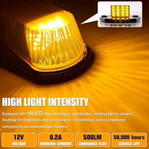 1980-1997 Ford F150 F250 F350 5Pcs Cab Roof Marker Lights Amber 16 LED Top gallery