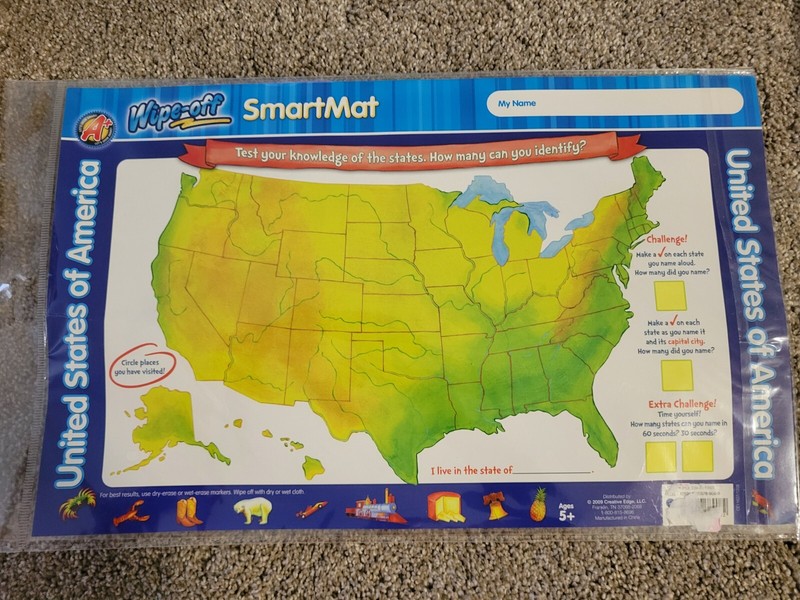 Our Wonderful World Wipe Off Smart Mat 2 Sets The United States or The World