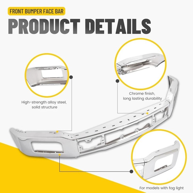 18-20 Ford F150 Front Bumper Face Bar w/ Fog Light Hole Impact Bar Chrome gallery