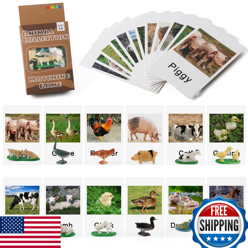 MEROCO Montessori Animal Match – Miniature Farm Animal Toy Figurines