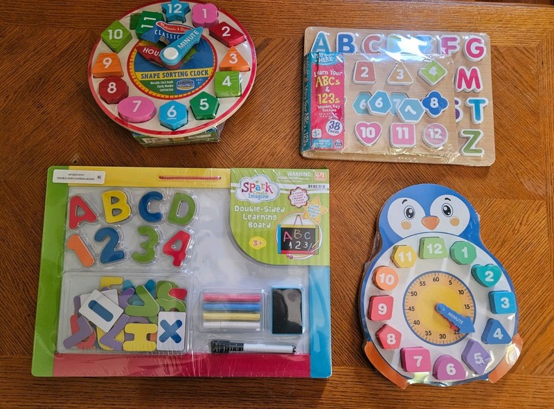 Lot of 4 Children’s Learning Interactive Pieces Clock/Alphabet/Chalkboard