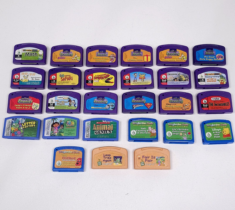Leapfrog LeapPad Bulk Lot of 27 Cartridges & Imagination Desk Various Untested
