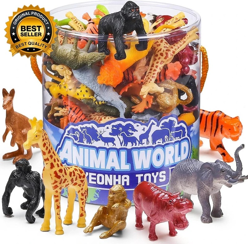 60-Piece Mini Zoo Animal Toy Set with Gift Box Realistic Small Plastic Figurines