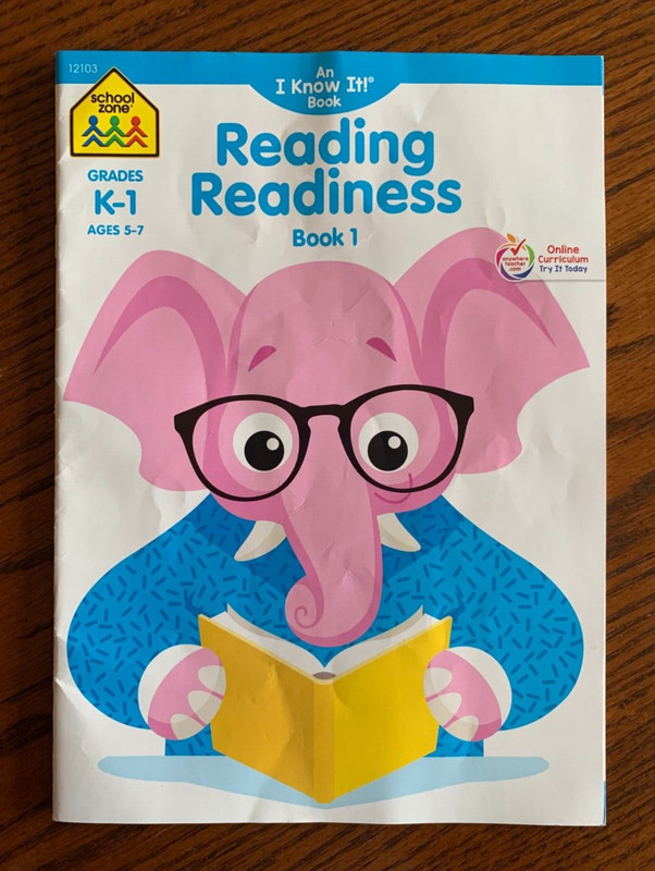 SCHOOL ZONE Reading Readiness Workbook **GRADES K-1 AGES 5-7***New/Free Ship