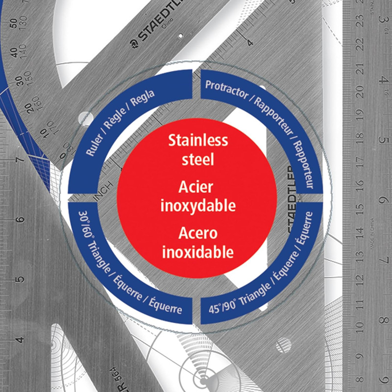 Stainless Steel Math Set - with 12In Ruler, 2 Triangle Set Squares (45/90° & 30/ gallery