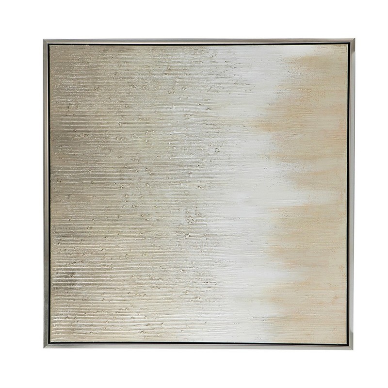 Benjara 39 x 39 Hand Painted Wall Art- Polyester Canvas- Wood- White and Gold gallery