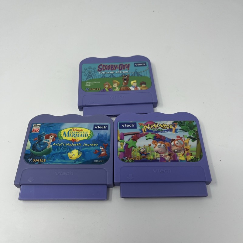 Vtech V.Smile Game Cartridges Lot Of 3 Scooby Doo Little Mermaid Alphabet Park
