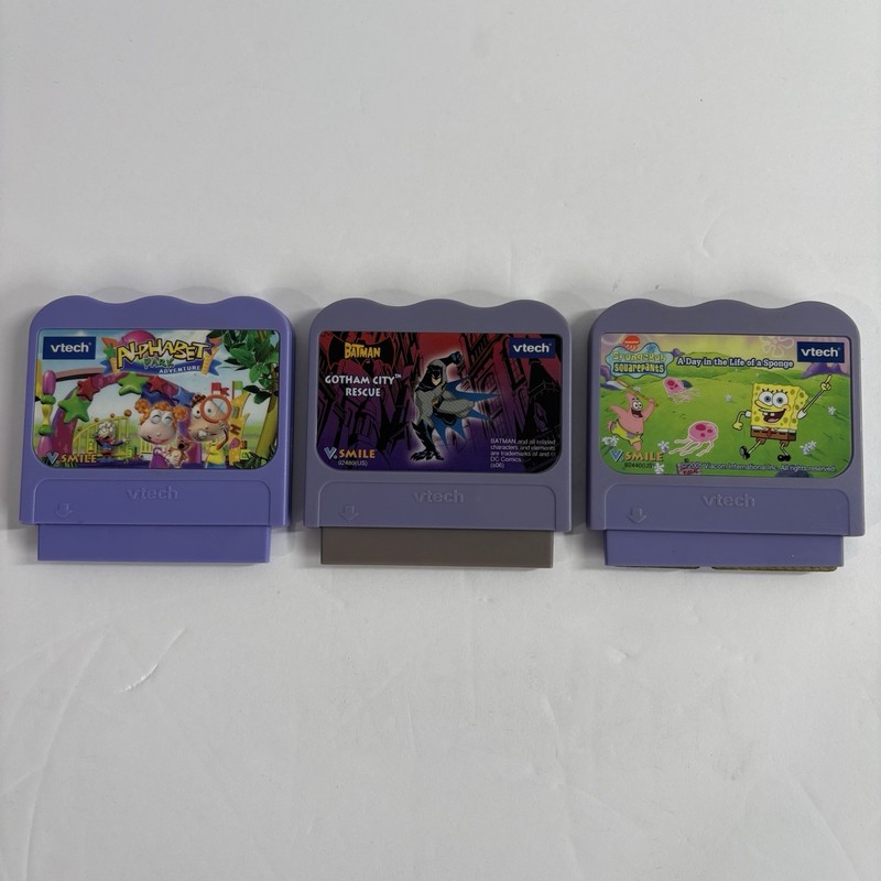 Lot Of 3 VTech V.Smile LEARNING SYSTEM GAME CARTRIDGES Batman & SpongeBob